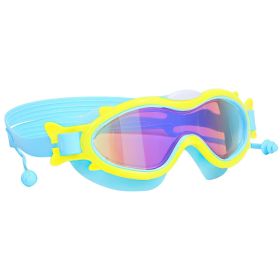 3 Colors Option - 1Pc Kids Swim Goggles With Ear Plugs UV Protection Anti-Fog Leak Proof Wide View Pool Swimming Goggles For Youth Boys Girls Age (Option: BlueWithYellowRim)