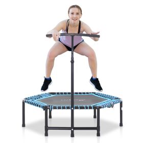 4.5ft Exercise Trampoline, Portable & Foldable Fitness Trampoline Rebounder with 3-Level Adjustable T-Bar, Great for Adults Kids Working Out, Blu (Option: Blue and Black-1090x660x130 mm)