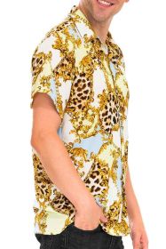 Leopard Cheetah Button Down Shirt (Color: White, size: XL)