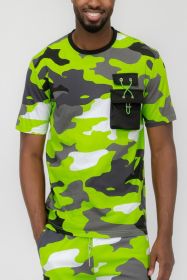 Weiv Full Camo Short Sleeve TShirt (Color: LIME, size: XL)