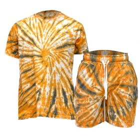 Tye Dye Shirt and Short Set (Color: Gold, size: M)