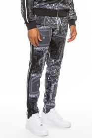 Weiv Paisley Bandana Print Track Pants (Color: Black, size: 2XL)