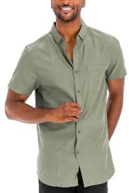 Weiv Men's Casual Short Sleeve Solid Shirts (Color: OLIVE, size: M)