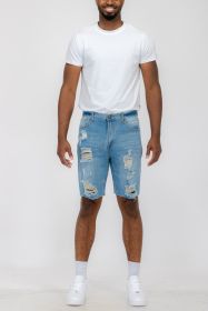 Distressed Stretch Denim Shorts (Color: Light Blue, size: 34)